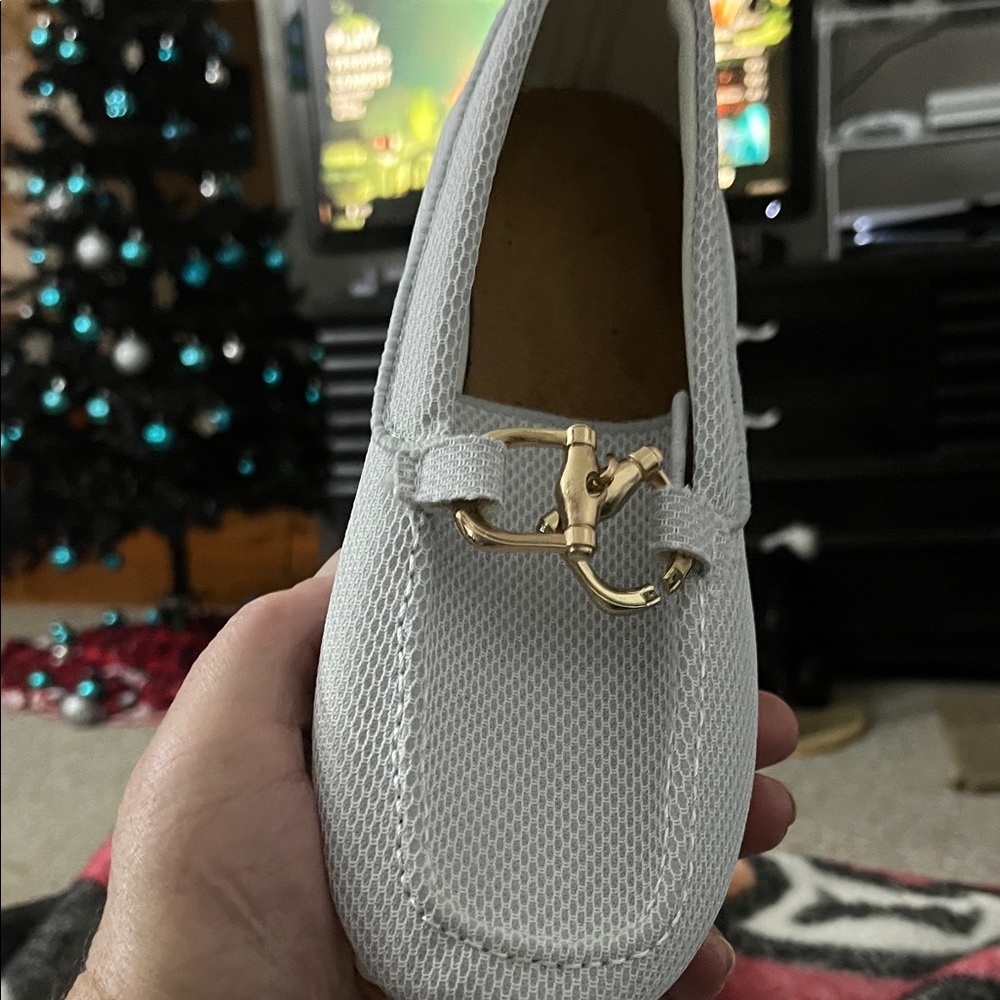 Chic White Loafers with Gold Accent